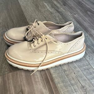 Zara Woman Platform Oxford Nude Patent Leather Shoes Lace Up Women's Sze 38